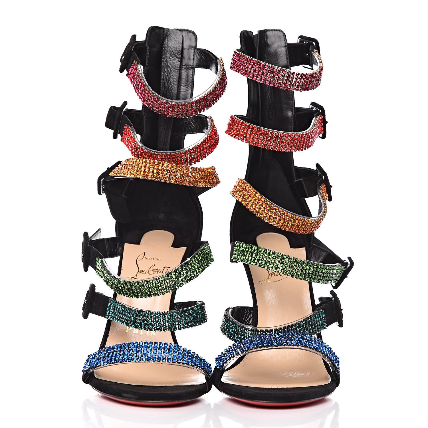 Christian Louboutin Strass PVC Veau Velours Raynibo 110 Strappy Sandals 36 Black Multicolor 2 of 10