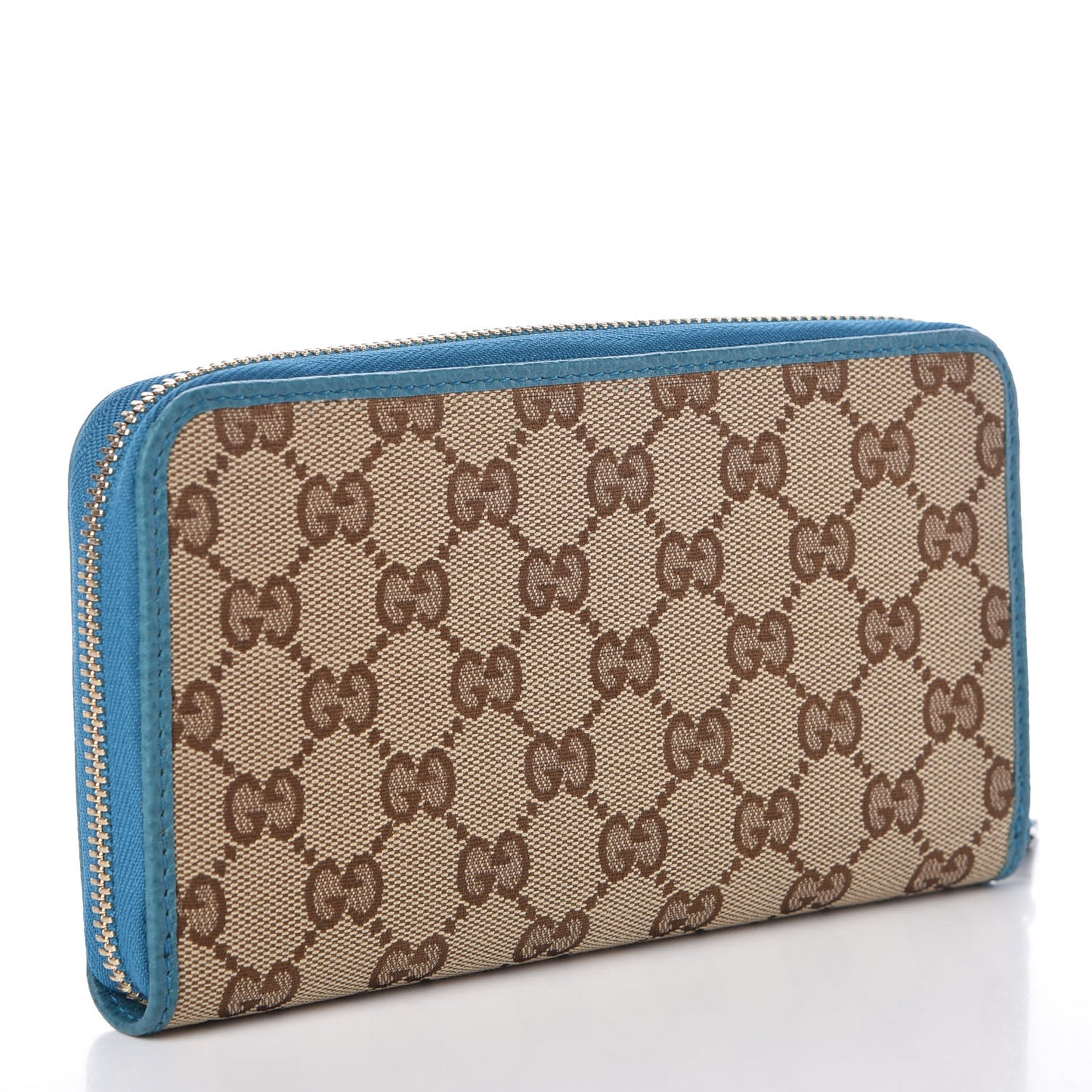 Monogram Dollar Calfskin Zip Around Wallet Beige Ebony Deep Cobalt