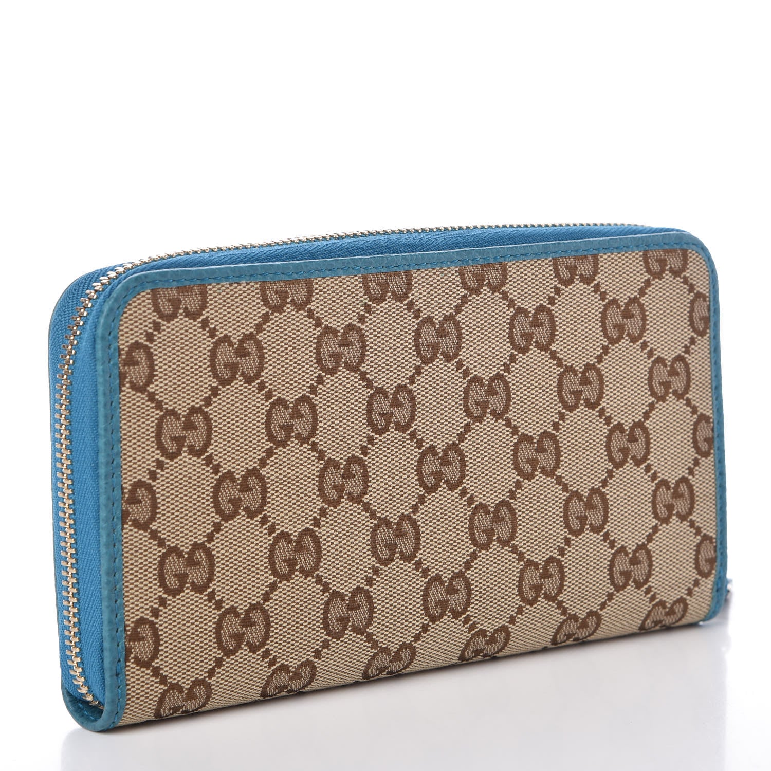 Gucci Monogram Dollar Calfskin Zip Around Wallet Beige Ebony Deep Cobalt 3 of 7