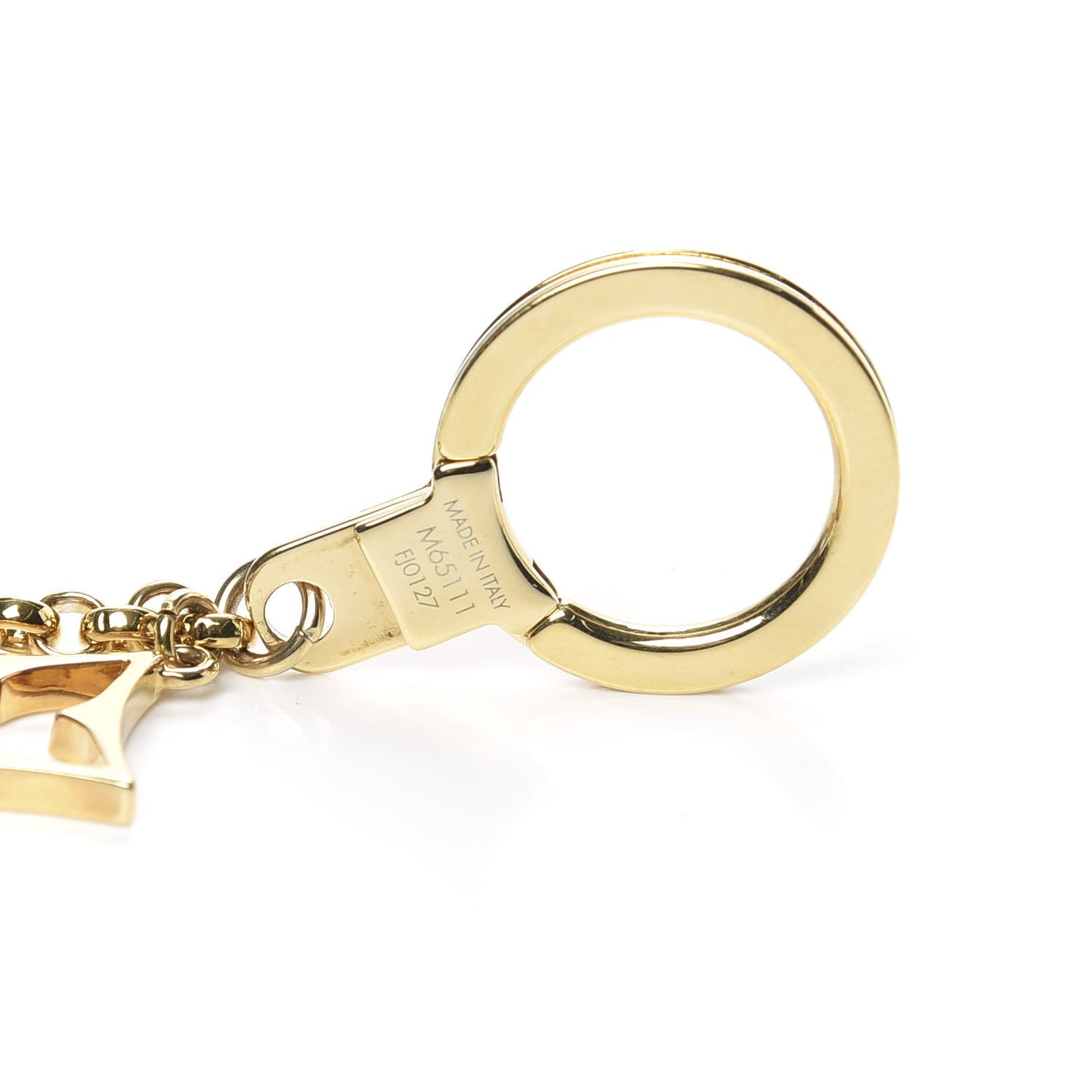 Brass Enamel Fleur De Monogram Bag Charm Chain Gold