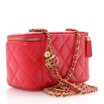 Chanel Lambskin Quilted Small Pearl Crush Vanity Case With Chain Red 2 of 11