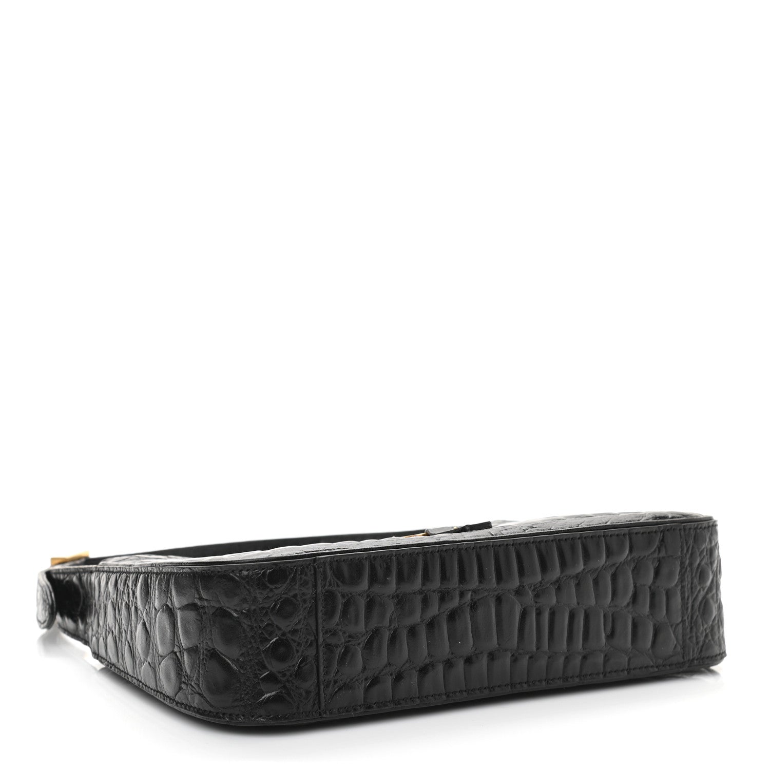 Saint Laurent Calfskin Crocodile Embossed Le 5 A 7 Hobo Black 4 of 10