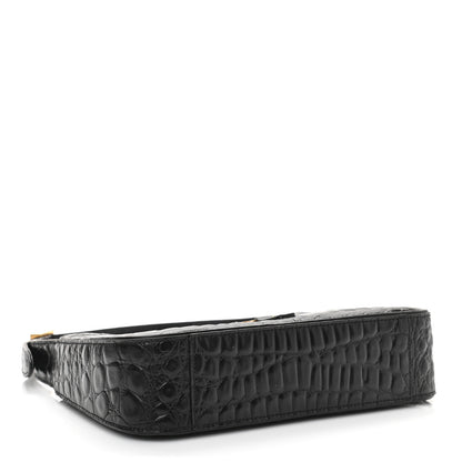 Saint Laurent Calfskin Crocodile Embossed Le 5 A 7 Hobo Black 4 of 10