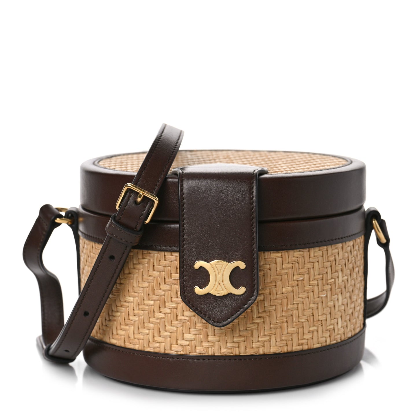 Raffia Calfskin Triomphe Medium Tambour Bag Natural
