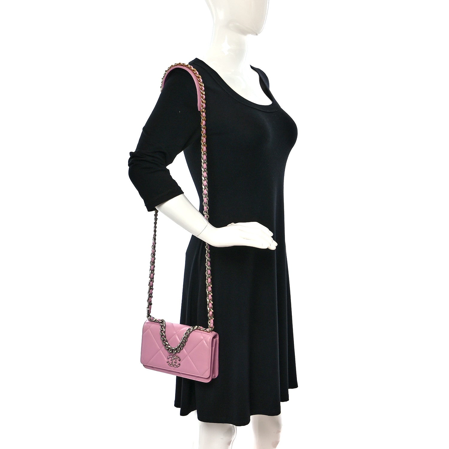 Chanel Lambskin Quilted Chanel 19 Wallet On Chain WOC Dark Pink 2 of 11