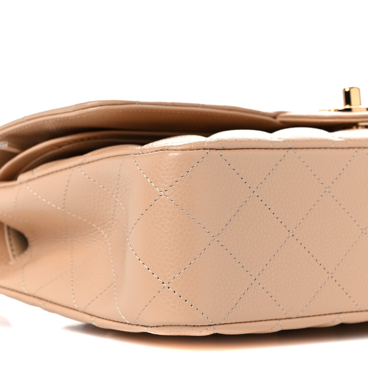 Caviar Quilted Medium Double Flap Beige