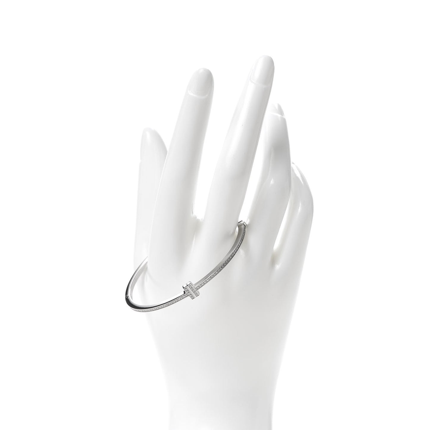 18K White Gold Diamond T Two Hinged Bangle Bracelet