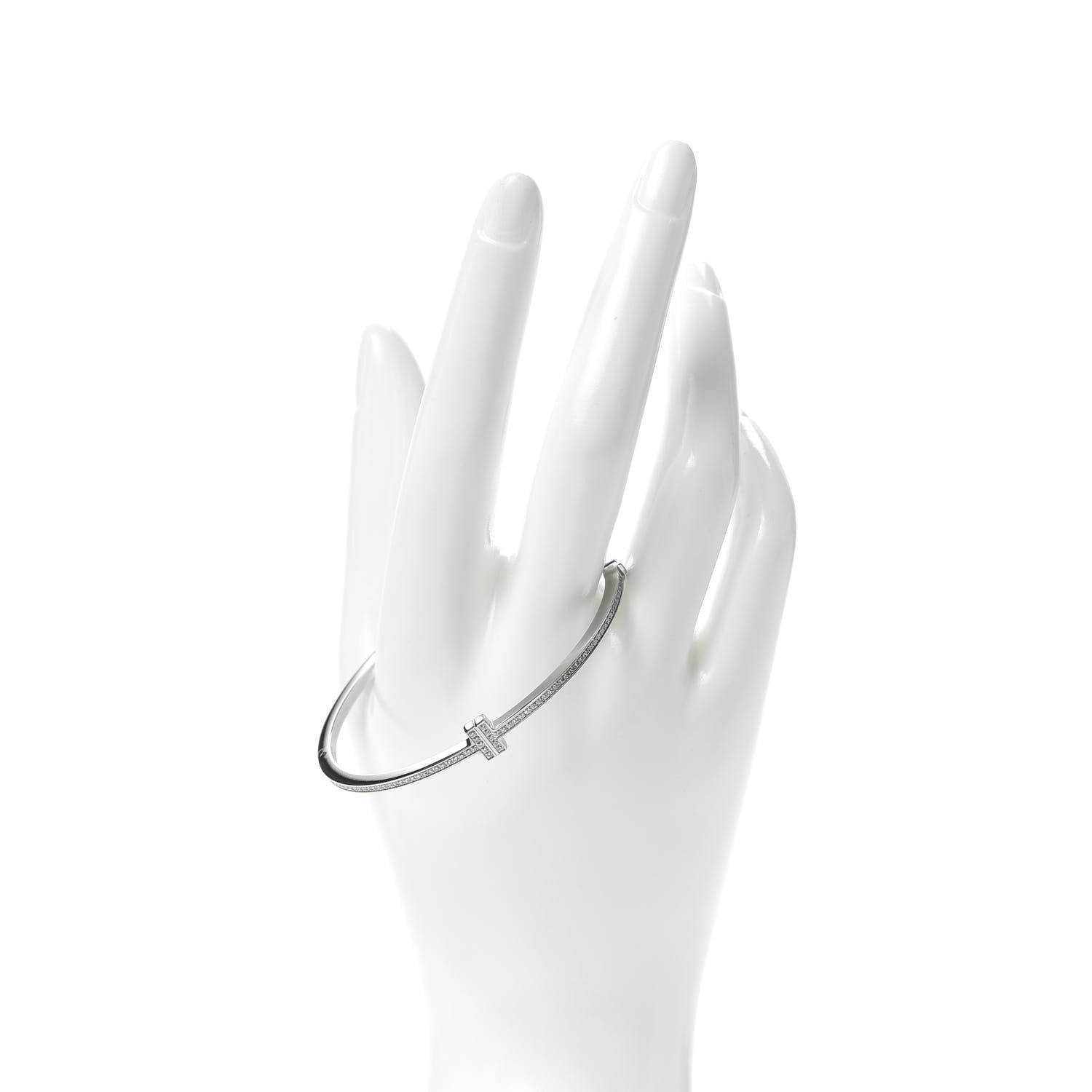 Tiffany 18K White Gold Diamond T Two Hinged Bangle Bracelet 2 of 6