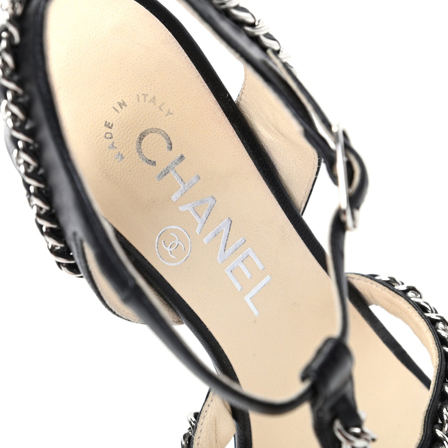Lambskin CC Chain Sandals 35 Black