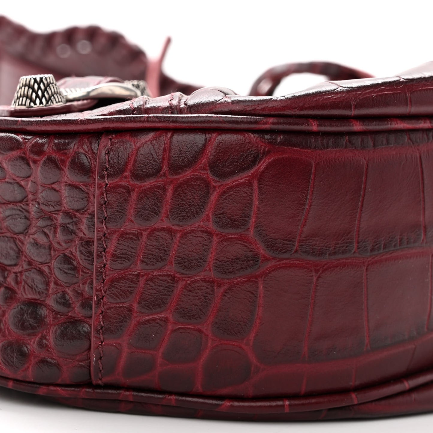 Extra Supple Calfskin Crocodile Embossed Le Cagole Shoulder Bag XS Dark Red