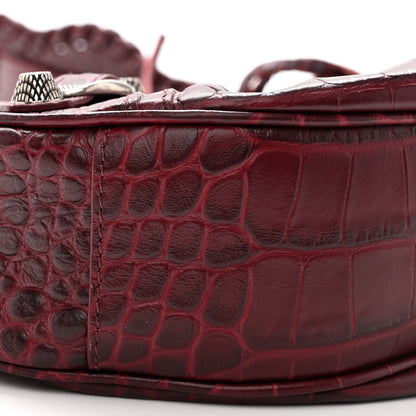 Balenciaga Extra Supple Calfskin Crocodile Embossed Le Cagole Shoulder Bag XS Dark Red 8 of 10