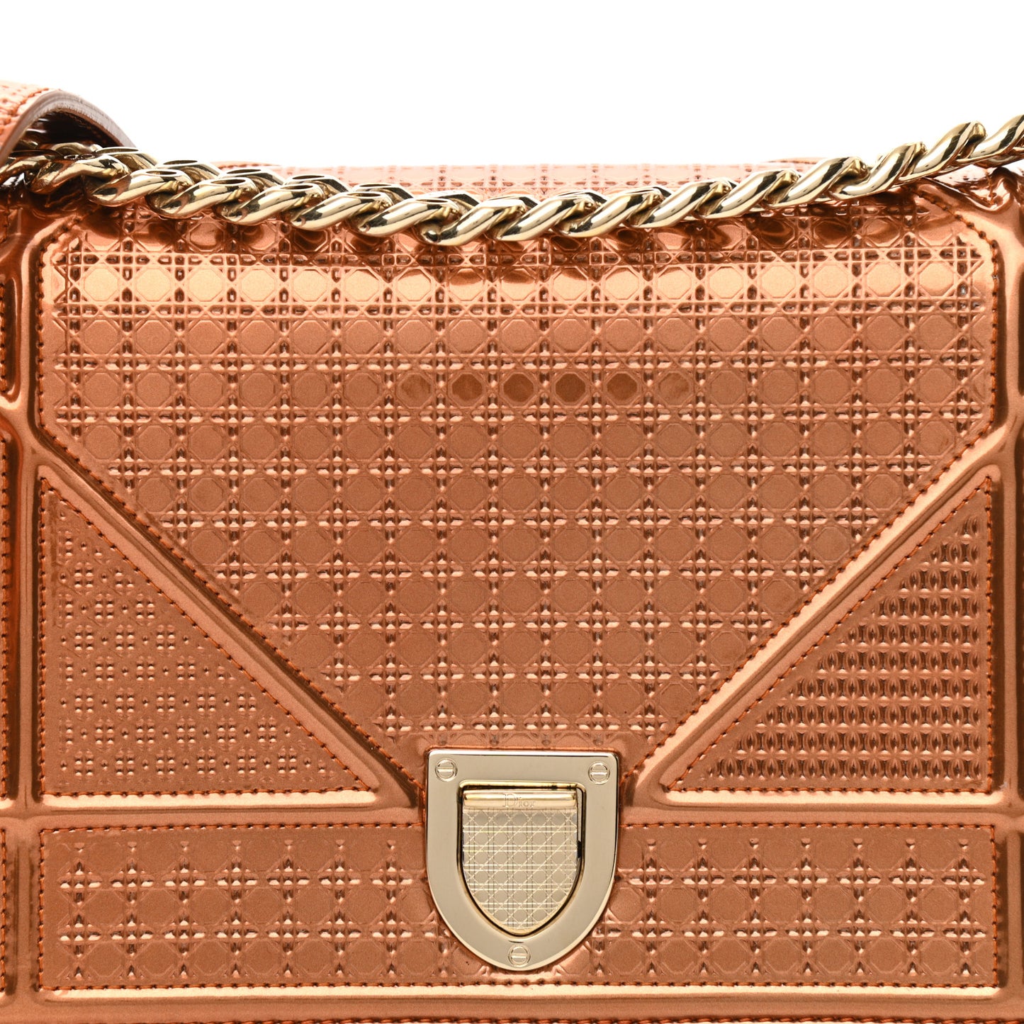 Metallic Patent Micro-Cannage Small Diorama Flap Bag Orange