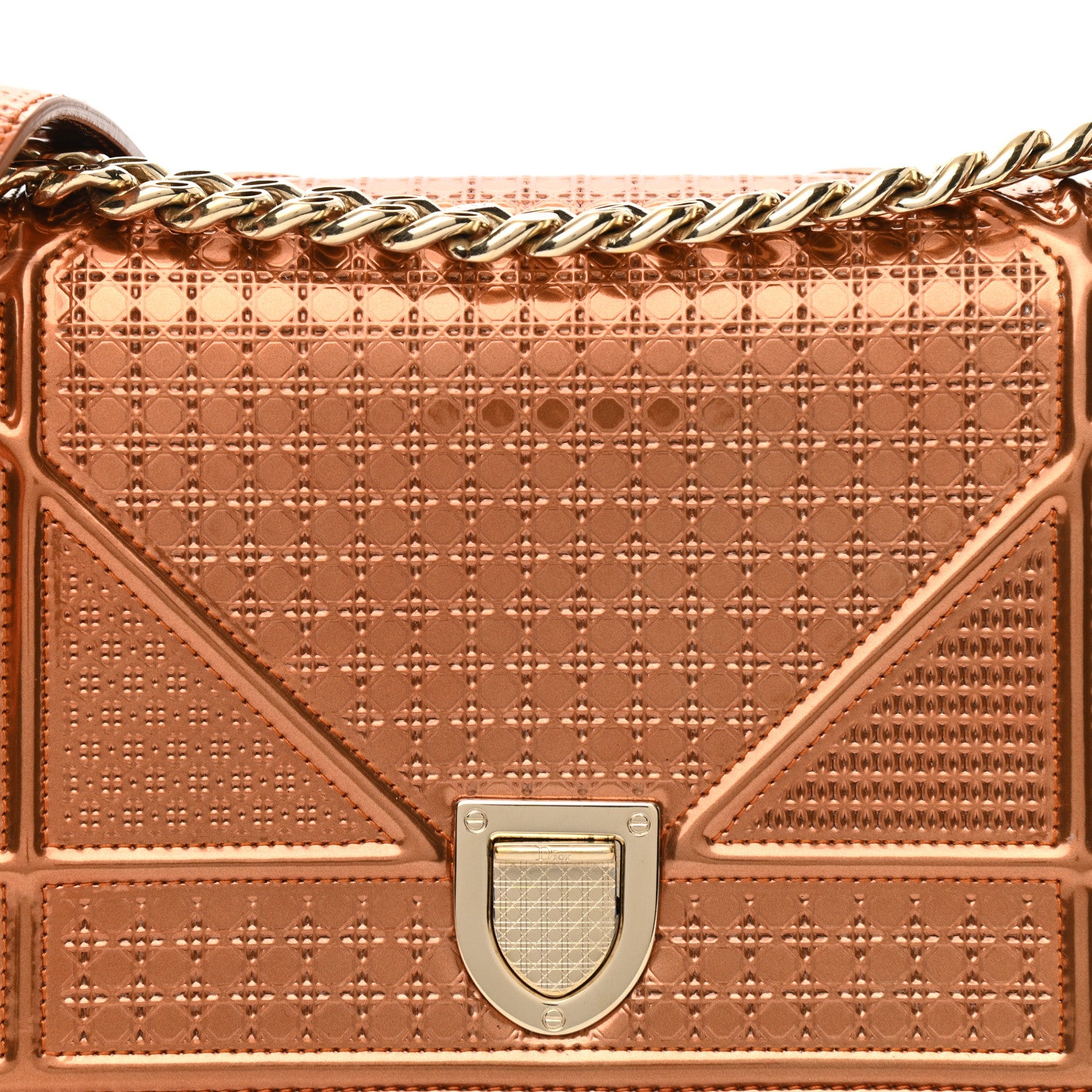 Christian Dior Metallic Patent Micro-Cannage Small Diorama Flap Bag Orange 7 of 11