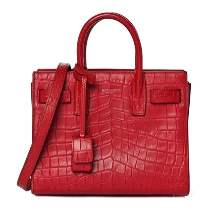 Saint Laurent Calfskin Crocodile Embossed Nano Sac De Jour Red 1 of 17