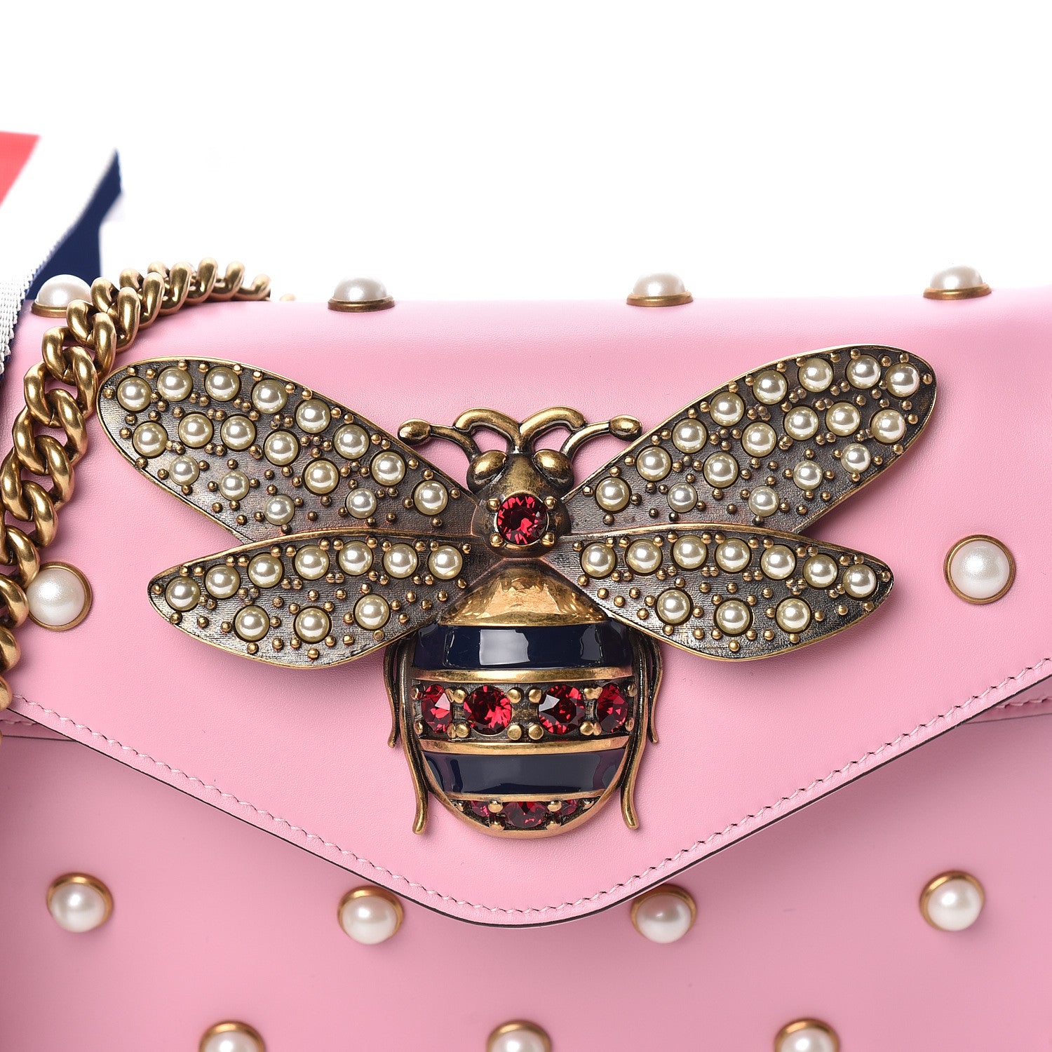Gucci Nappa Pearl Studded Mini Queen Margaret Broadway Shoulder Bag Sugar Pink 10 of 10