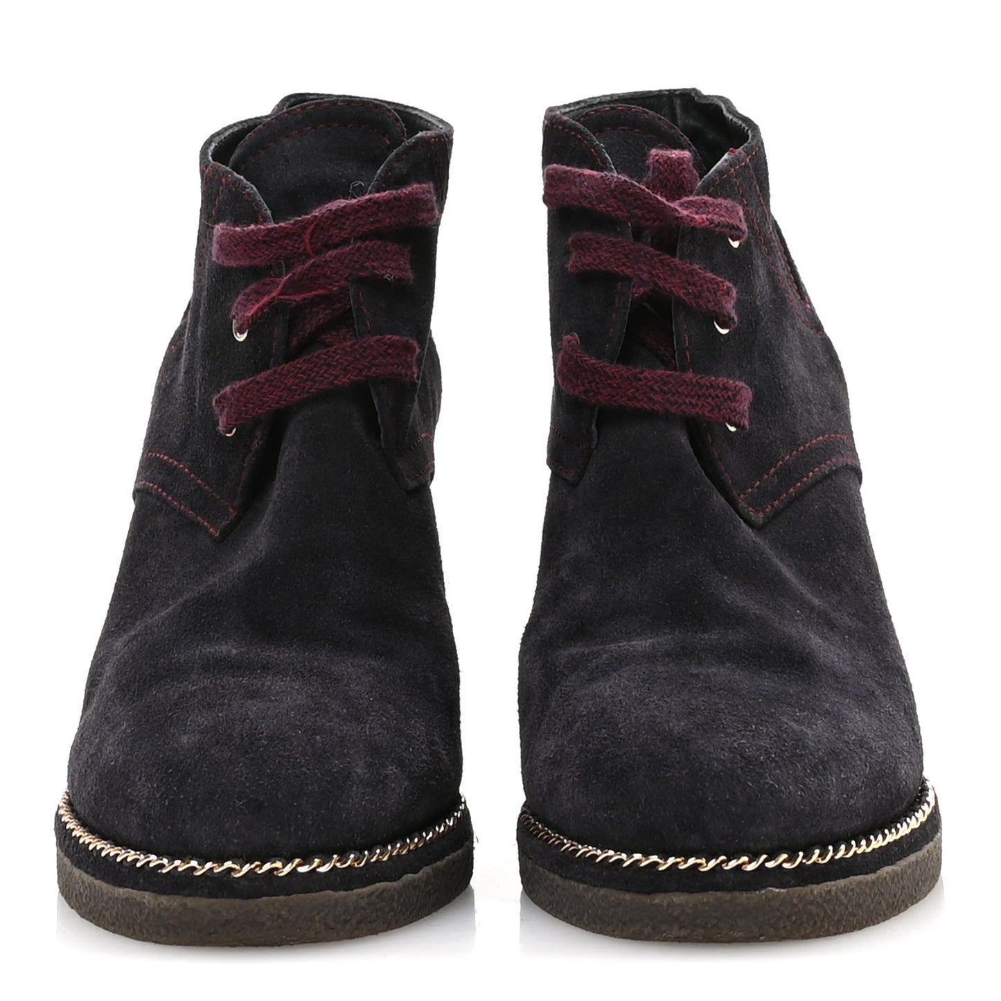Suede Lace Up Wedge Booties 37 Dark Blue
