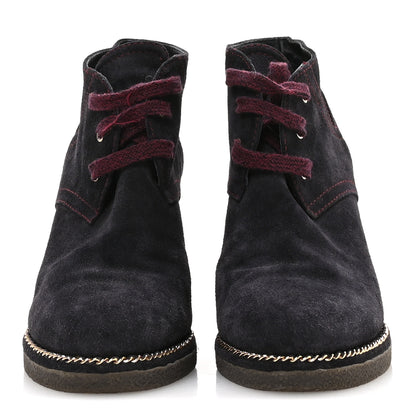Chanel Suede Lace Up Wedge Booties 37 Dark Blue 3 of 8
