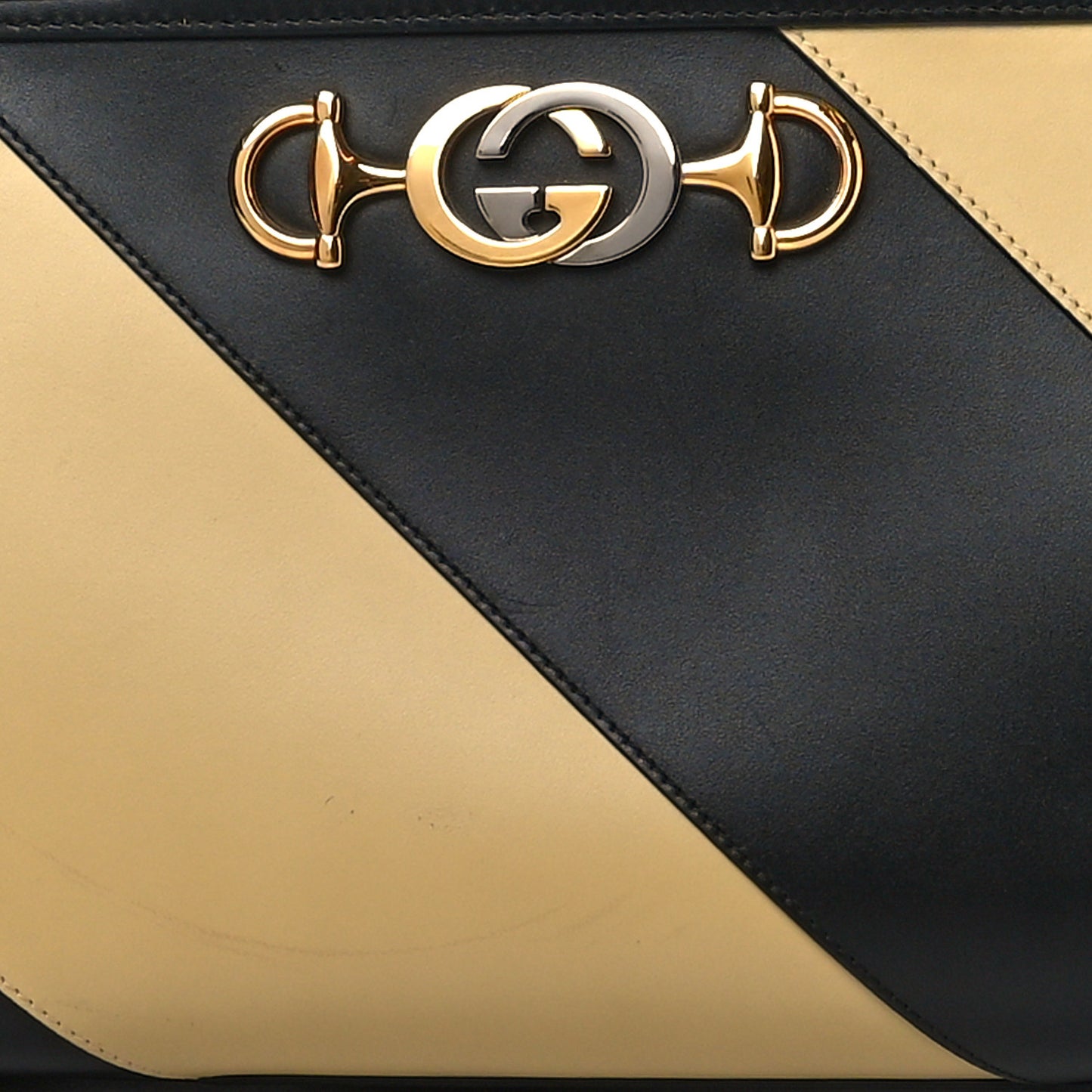 Smooth Calfskin Diagonal Striped Small Zumi Top Handle Bag Black Beige