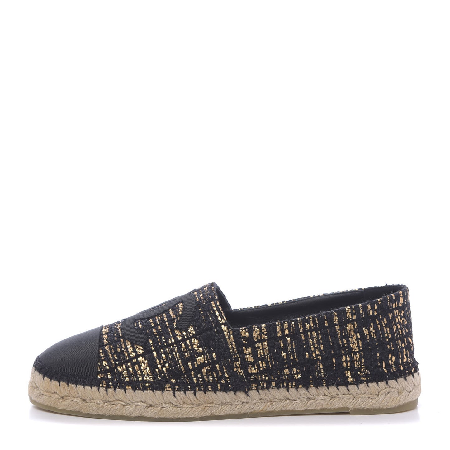 Metallic Tweed Grosgrain CC Espadrilles 42 Black Gold