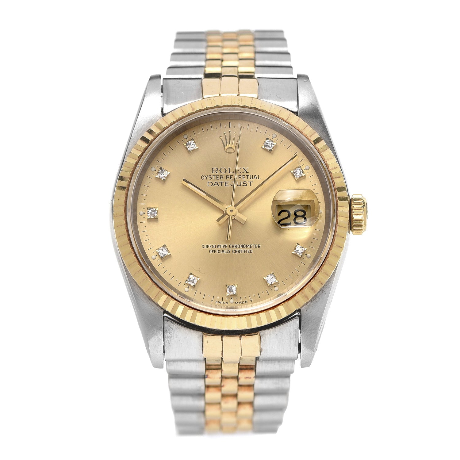 Rolex Stainless Steel 18K Yellow Gold Diamond 36mm Oyster Perpetual Datejust Watch Champagne 16233 1 of 5