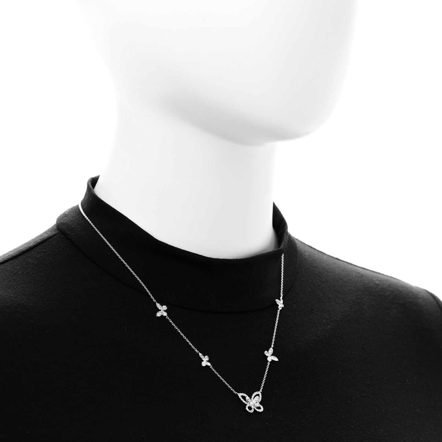 18K White Gold Diamond Multi Butterfly Silhouette Pendant Necklace