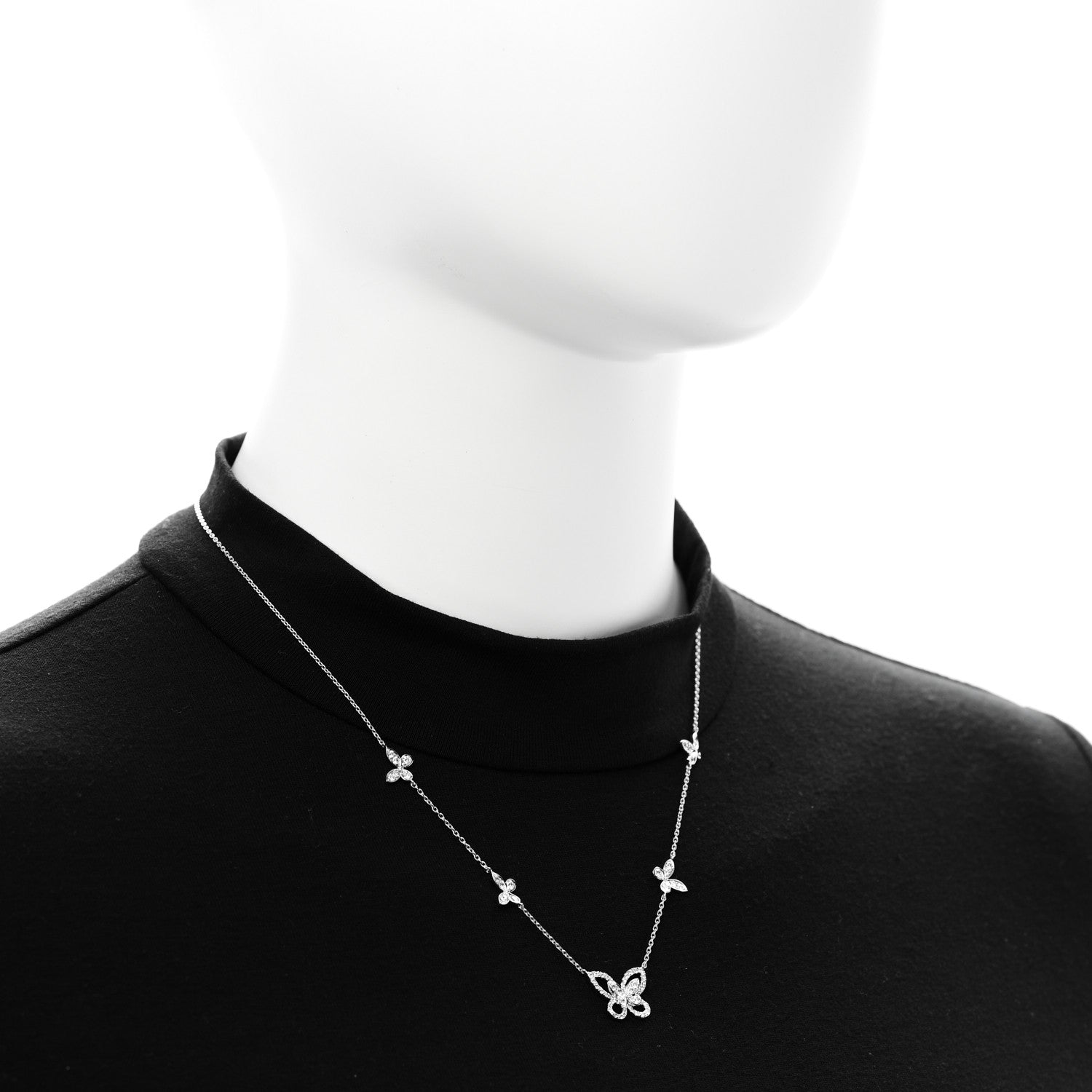 Graff 18K White Gold Diamond Multi Butterfly Silhouette Pendant Necklace 2 of 6