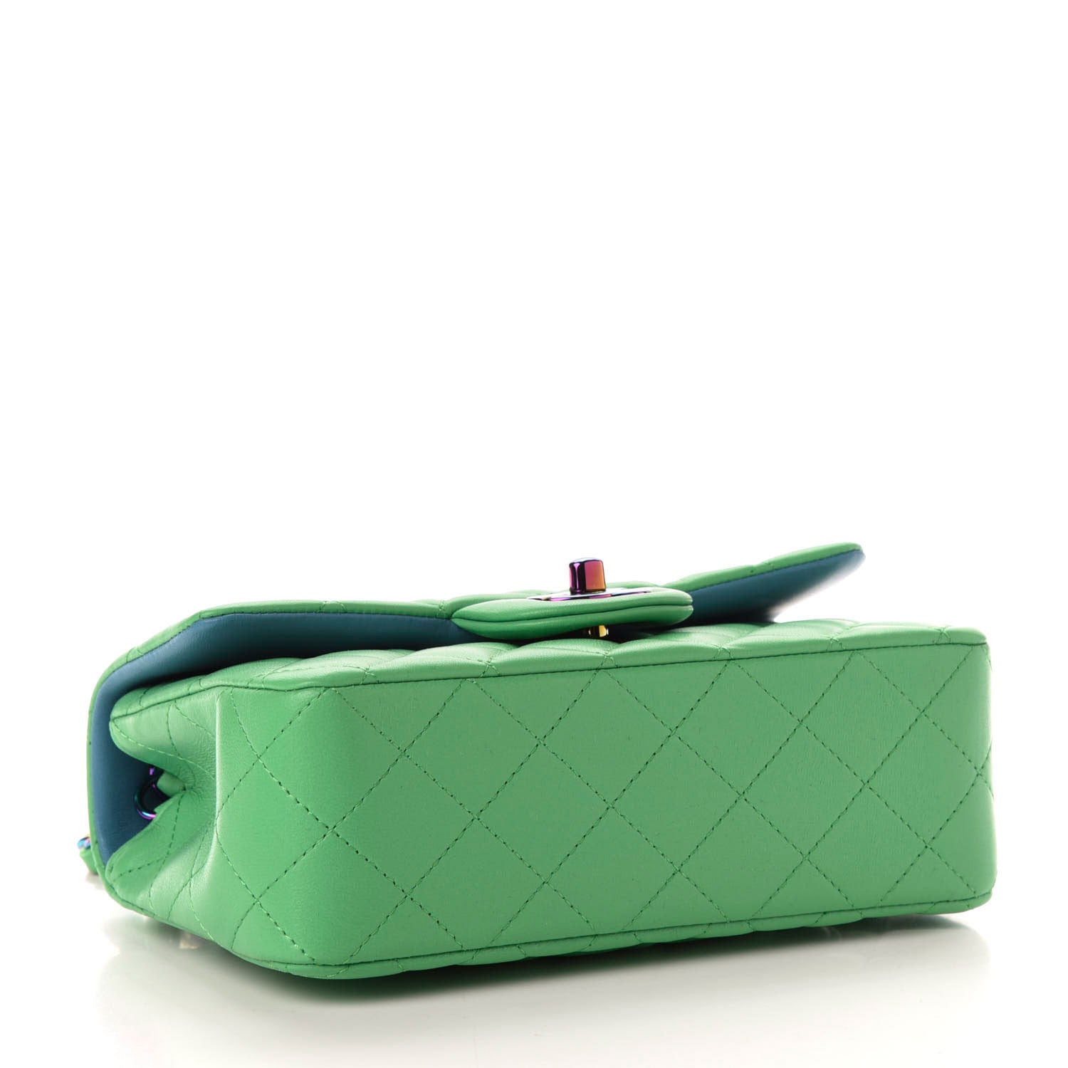 Chanel Lambskin Quilted Mini Rectangular Flap Green Blue 4 of 10