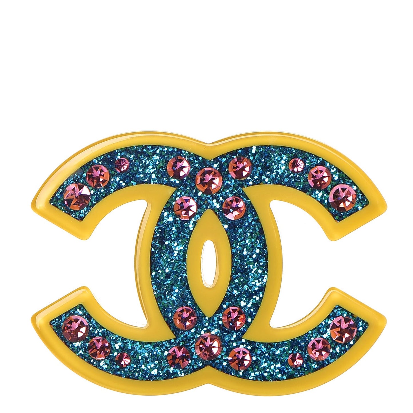 Resin Glitter Crystal CC Brooch Yellow Blue