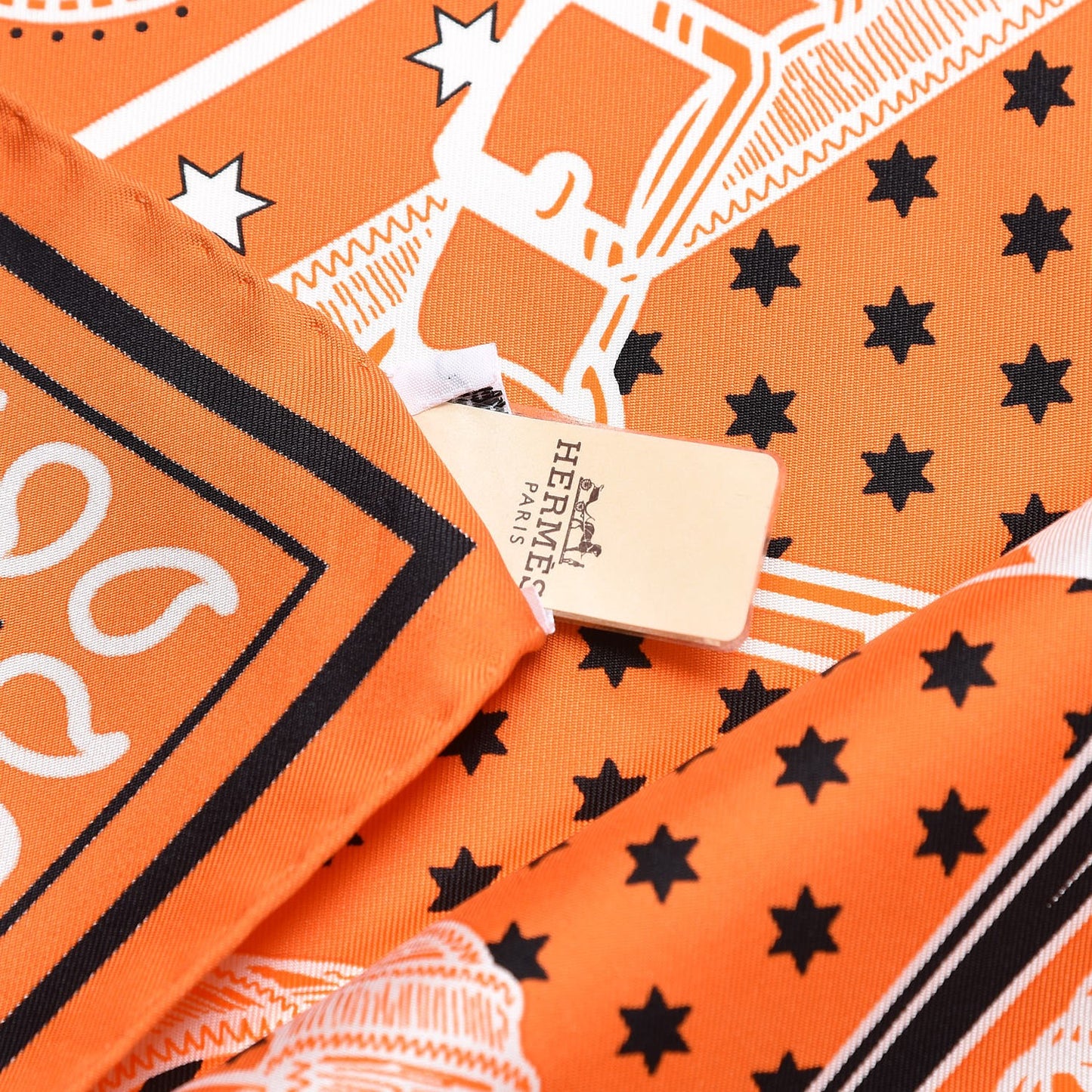 Silk Eperon D'Or Bandana Scarf 140 Orange Noir Blanc