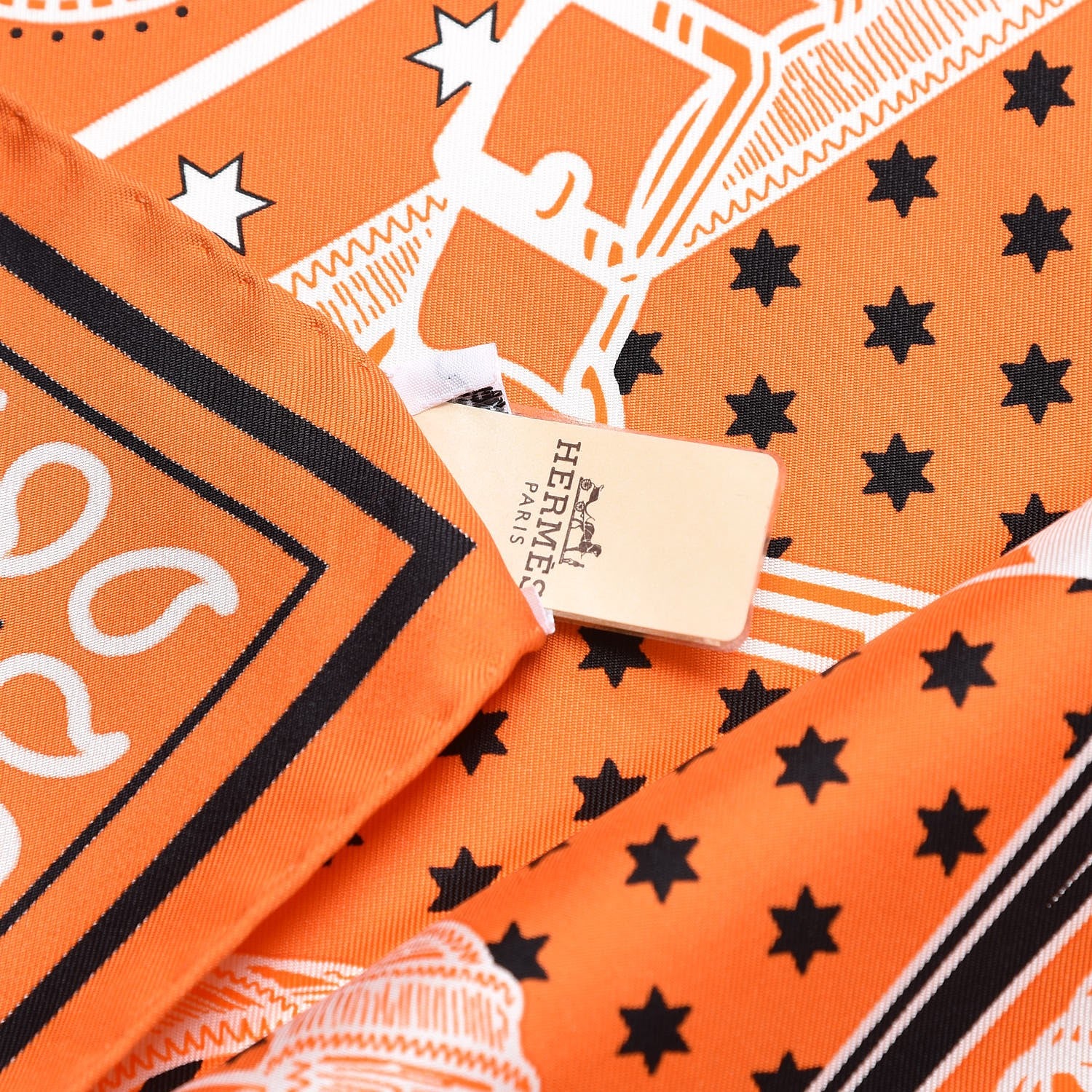Hermes Silk Eperon D'Or Bandana Scarf 140 Orange Noir Blanc 6 of 7