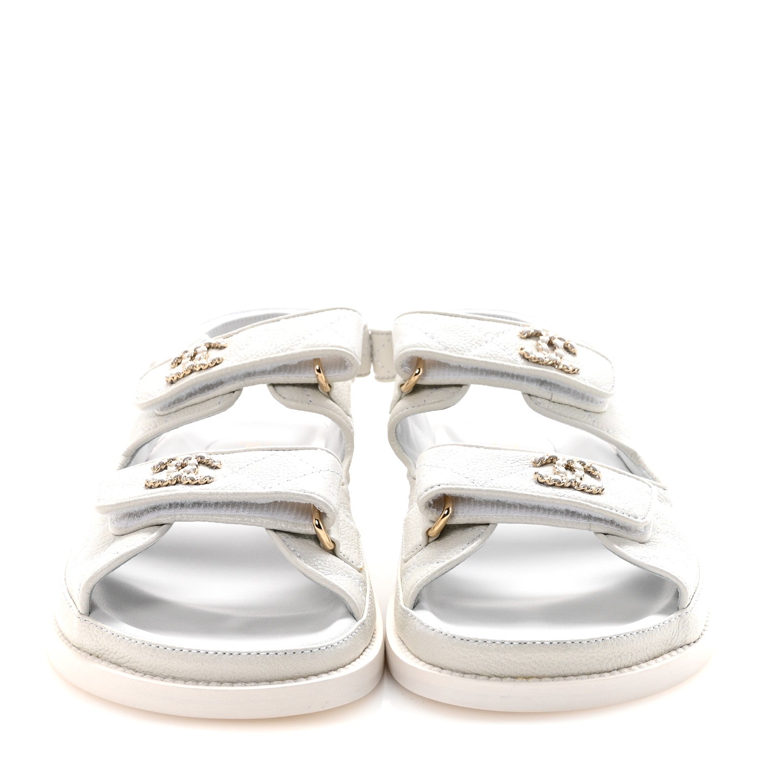 Chanel Grained Calfskin Velcro Dad Sandals 36.5 White 3 of 10