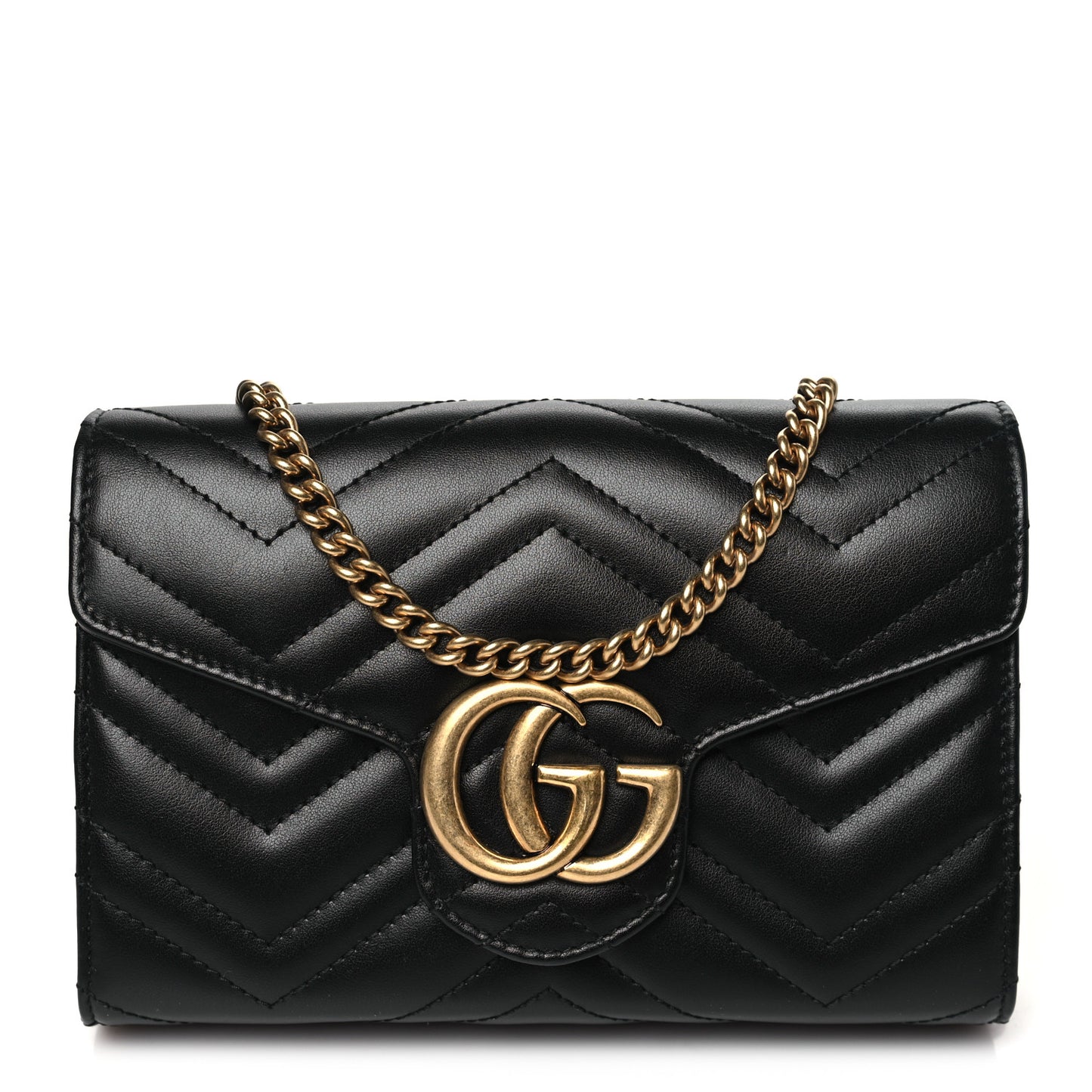Calfskin Matelasse GG Marmont Chain Wallet Black