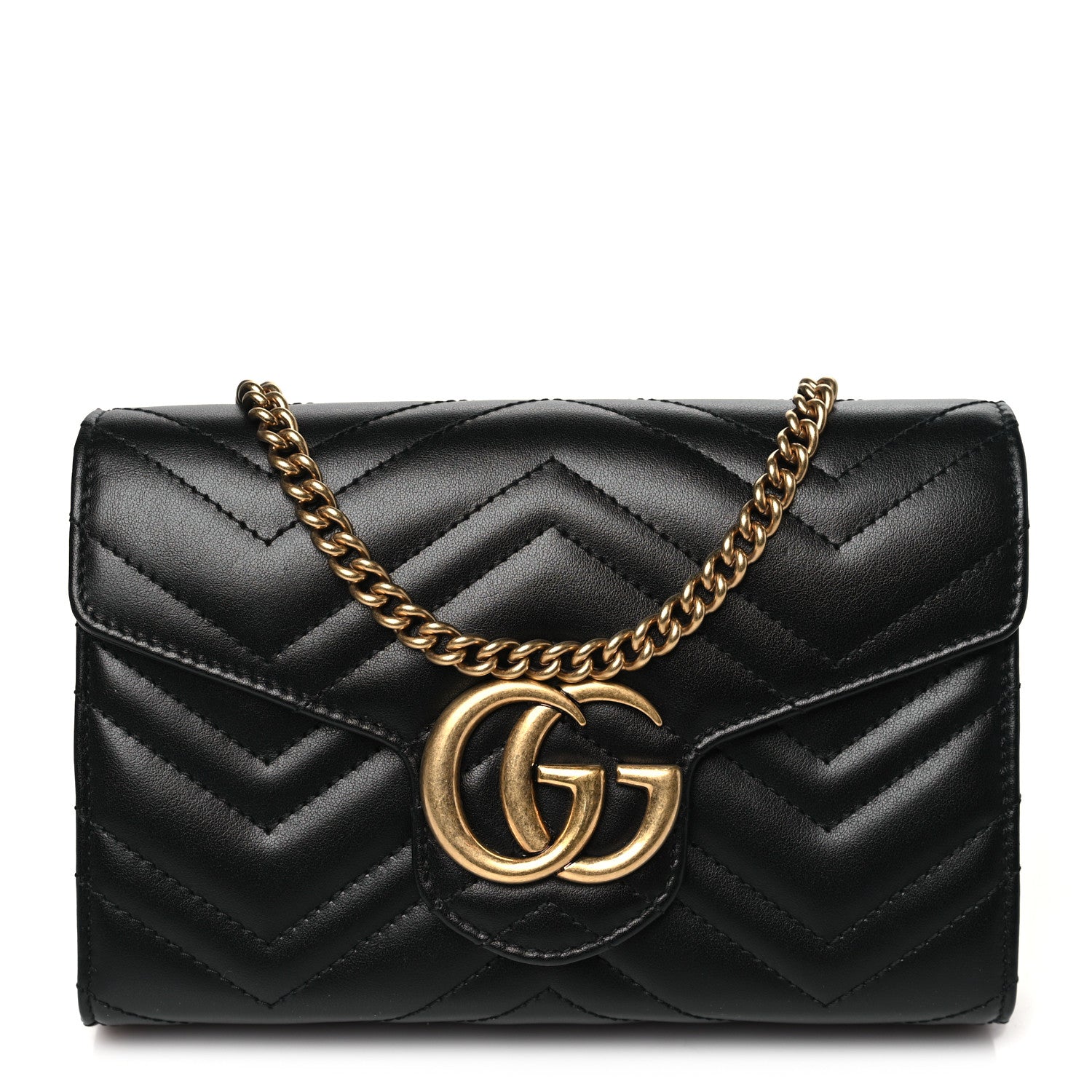 Gucci Calfskin Matelasse GG Marmont Chain Wallet Black 1 of 11