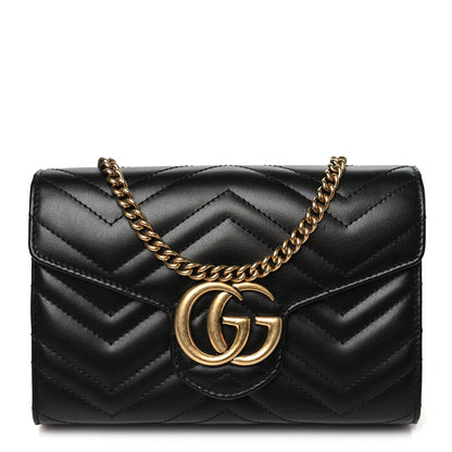 Gucci Calfskin Matelasse GG Marmont Chain Wallet Black 1 of 11