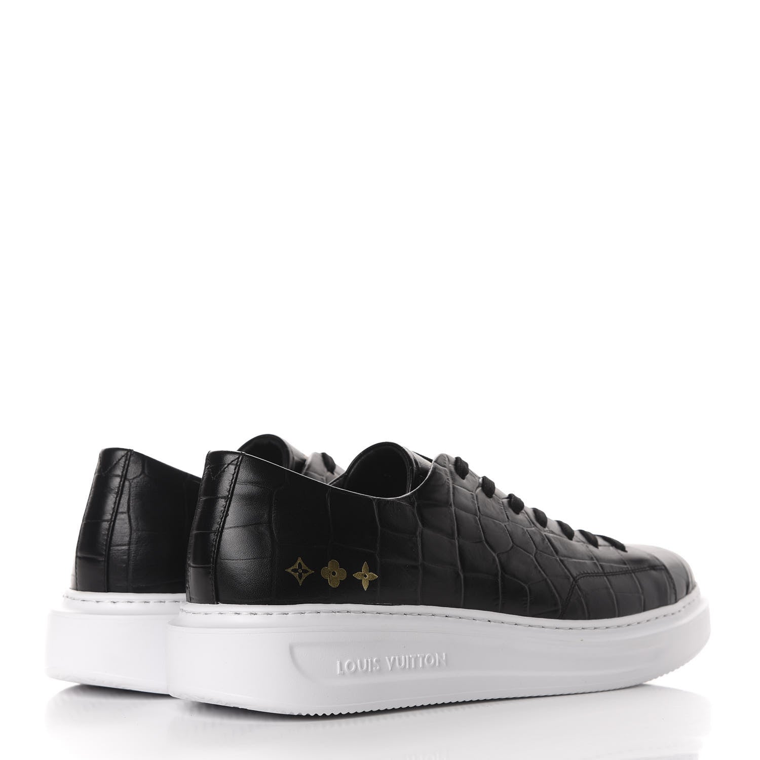 Louis Vuitton Calfskin Crocodile Embossed Monogram Beverly Hills Sneakers 9 Black 4 of 10