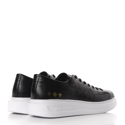 Louis Vuitton Calfskin Crocodile Embossed Monogram Beverly Hills Sneakers 9 Black 4 of 10