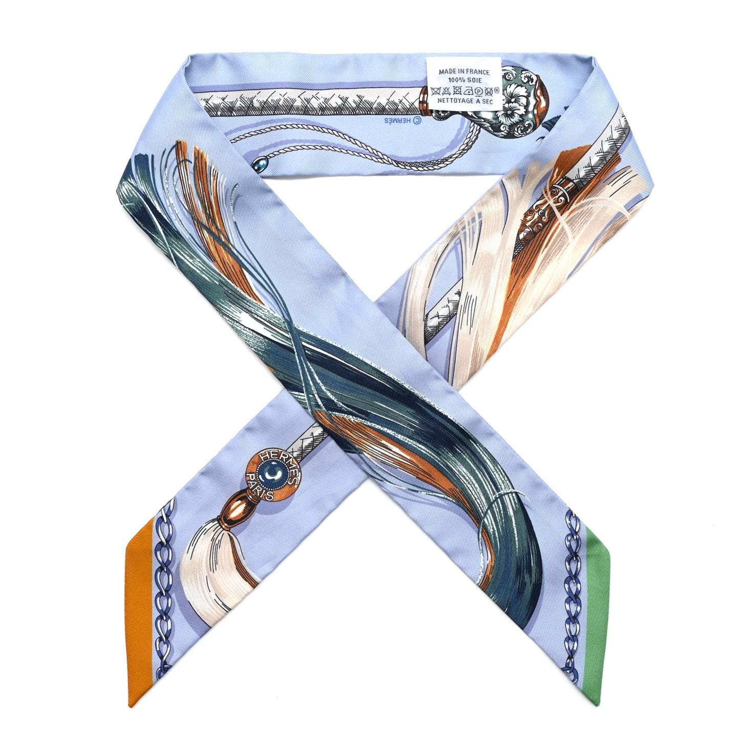 Silk Cavalcades Twilly Bleu Ciel Creme Vert