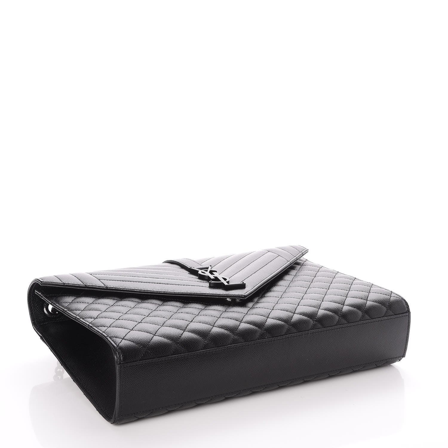 Saint Laurent Grain De Poudre Textured Mixed Matelasse Large Triquilt Monogram Monochrome Satchel Black 4 of 7