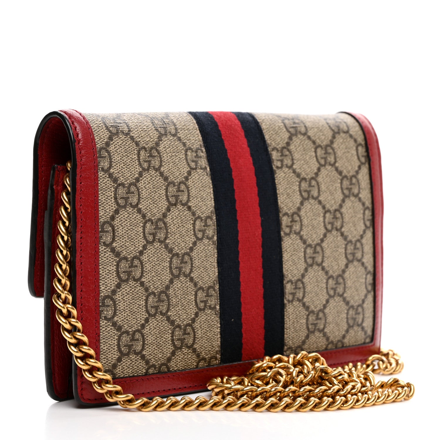 Gucci GG Supreme Monogram Web Queen Margaret Chain Wallet Red 3 of 11