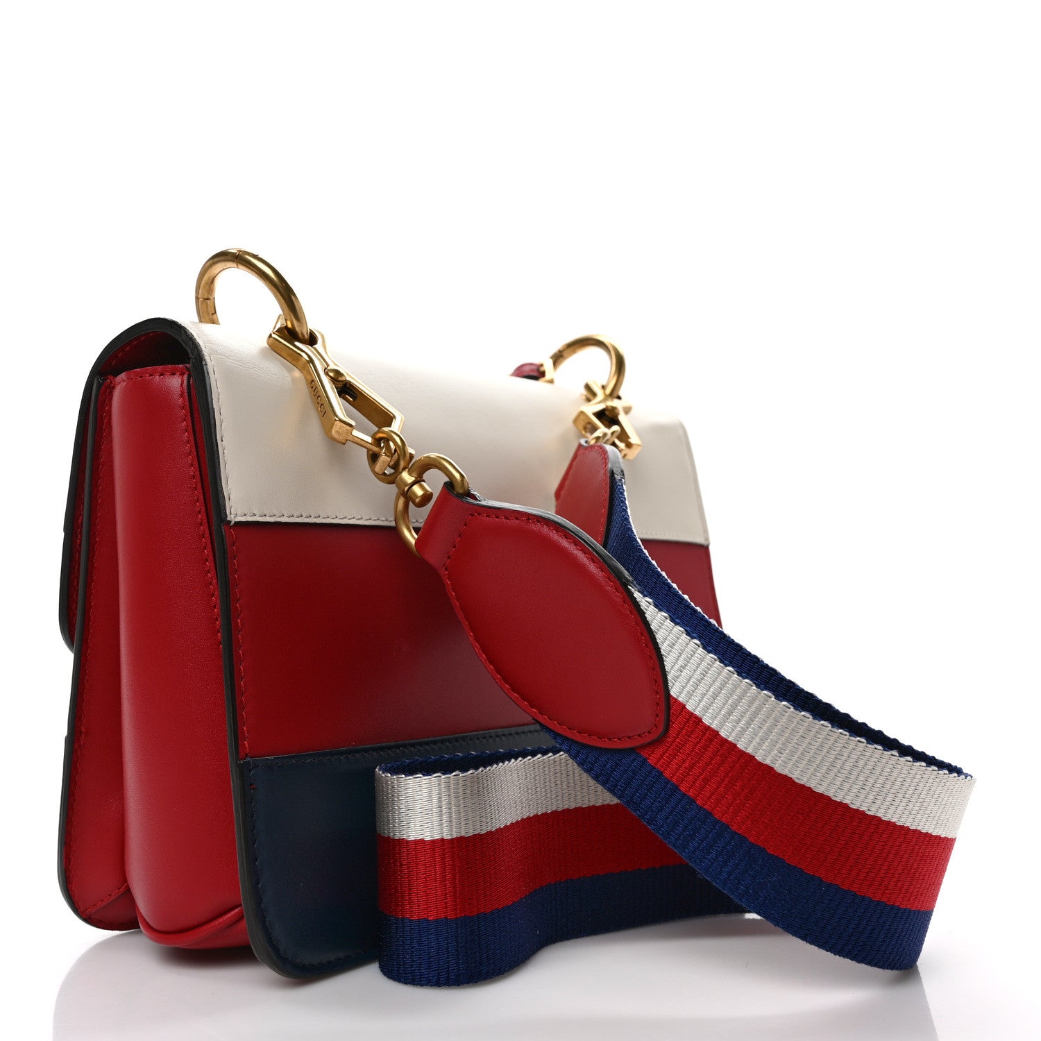 Gucci Calfskin Sylvie Web Queen Margaret Shoulder Bag Blue Agata Hibiscus Red Mystic White 3 of 9