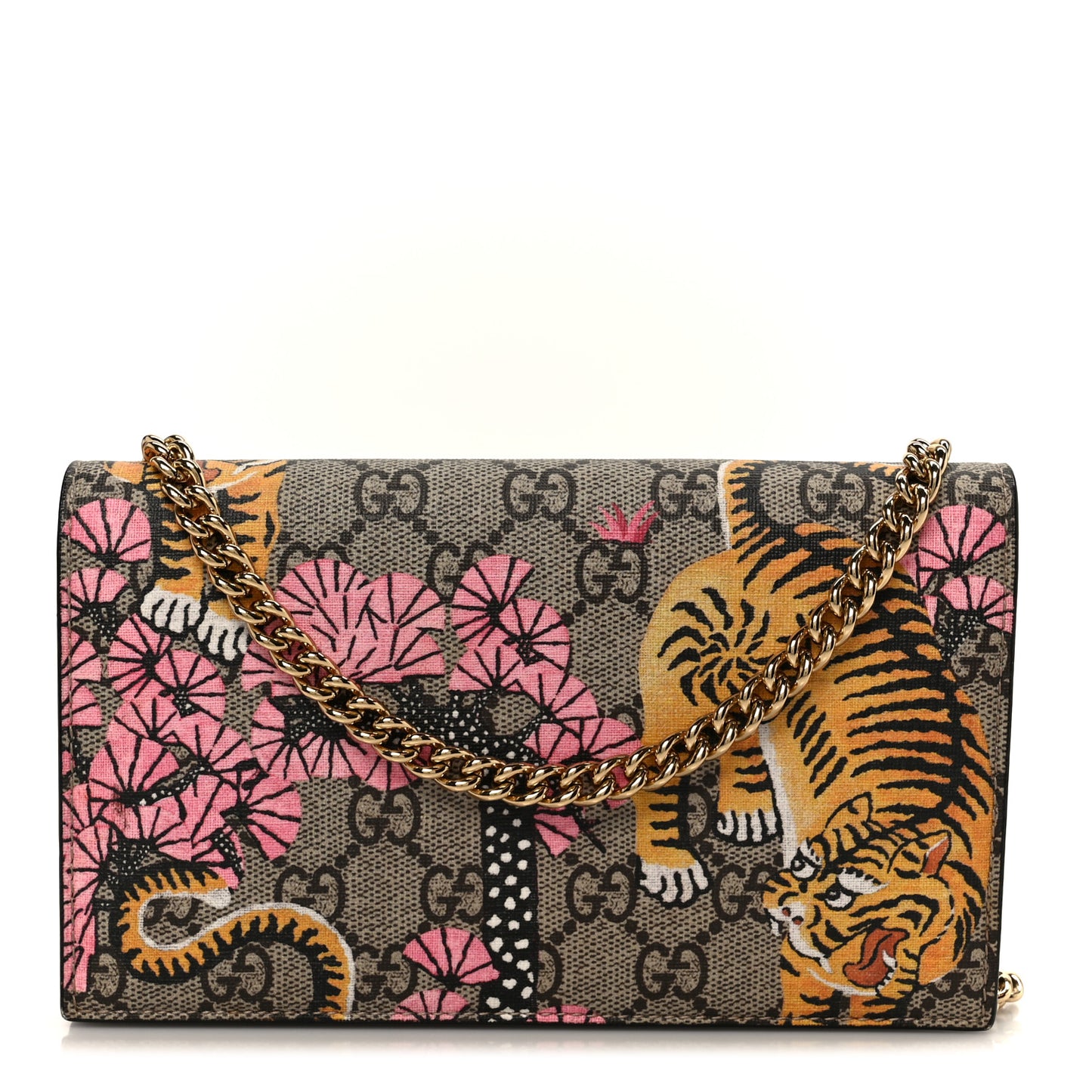 GG Supreme Monogram Bengal Chain Wallet Beige Pink