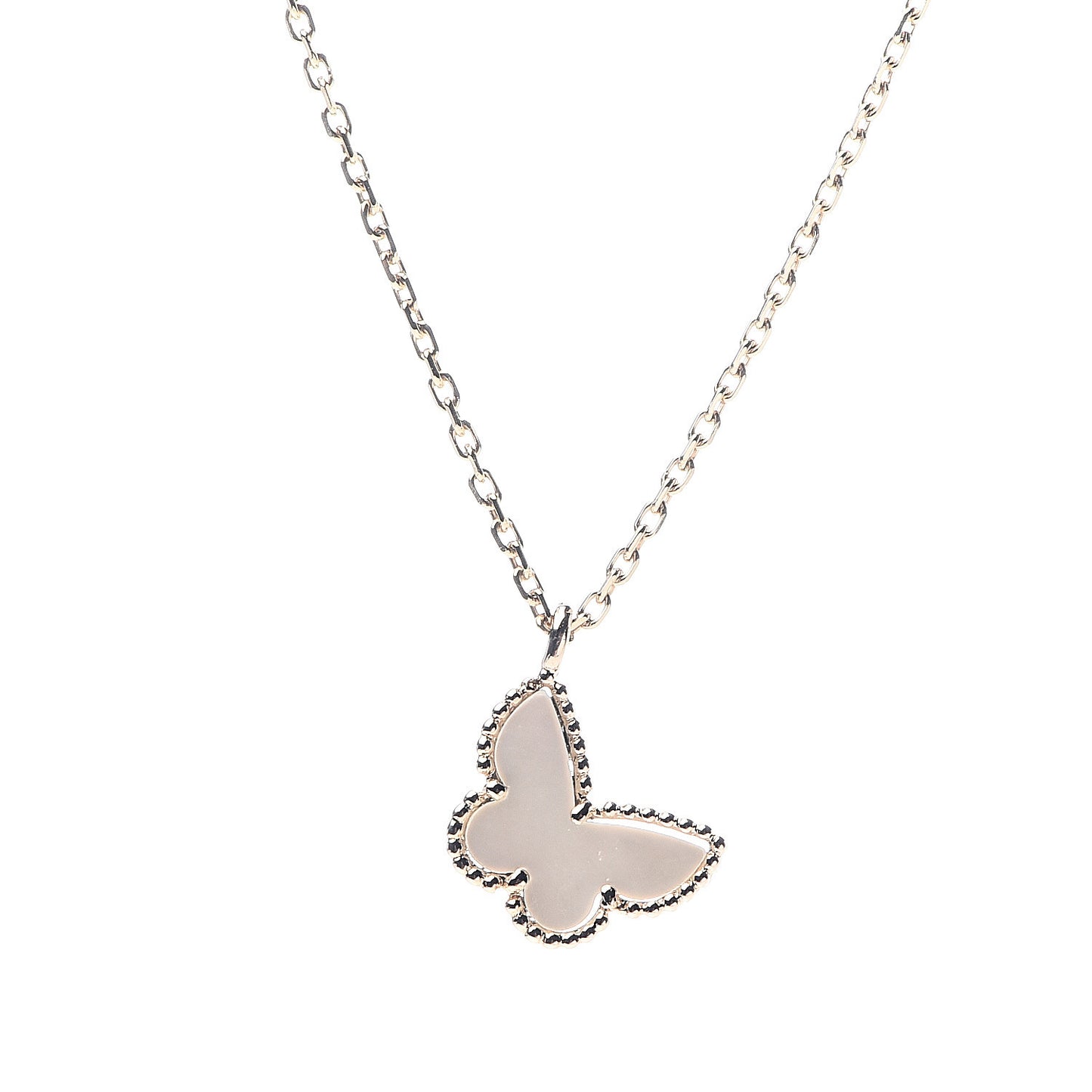 18K Yellow Gold Mother of Pearl Sweet Alhambra Butterfly Pendant Necklace