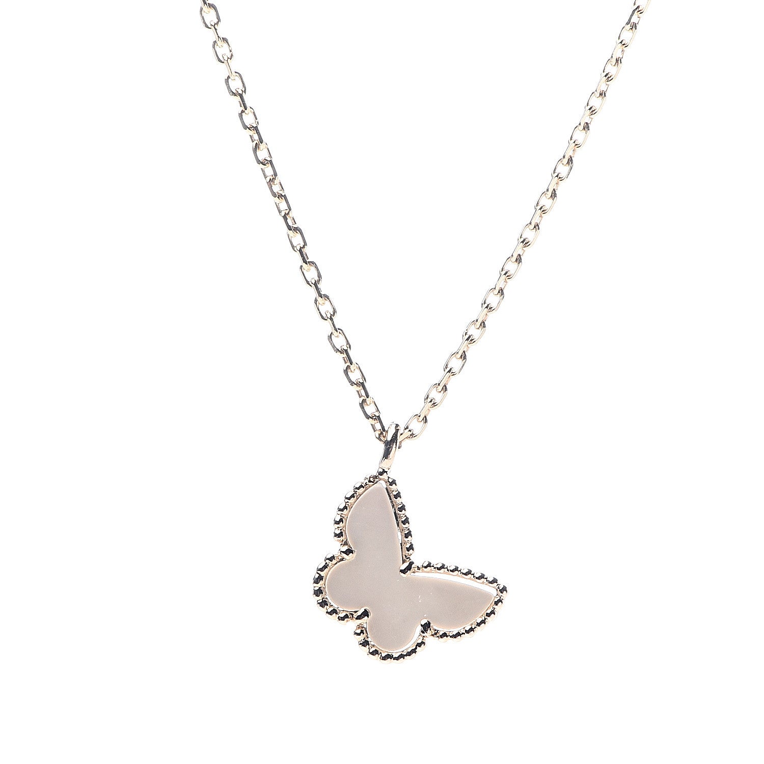 Van Cleef & Arpels 18K Yellow Gold Mother of Pearl Sweet Alhambra Butterfly Pendant Necklace 4 of 8
