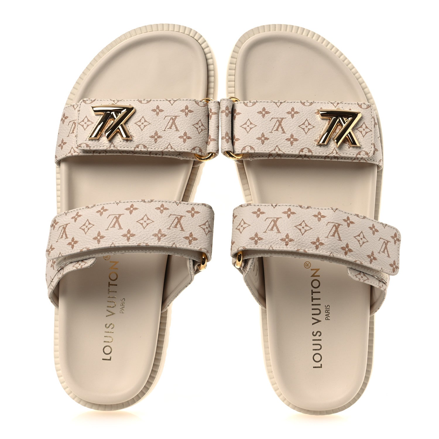 Louis Vuitton ロゴ付きサンダル ベージュ Louis Vuitton Monogram LV Sunset Comfort Flat Sandals 40 Dune