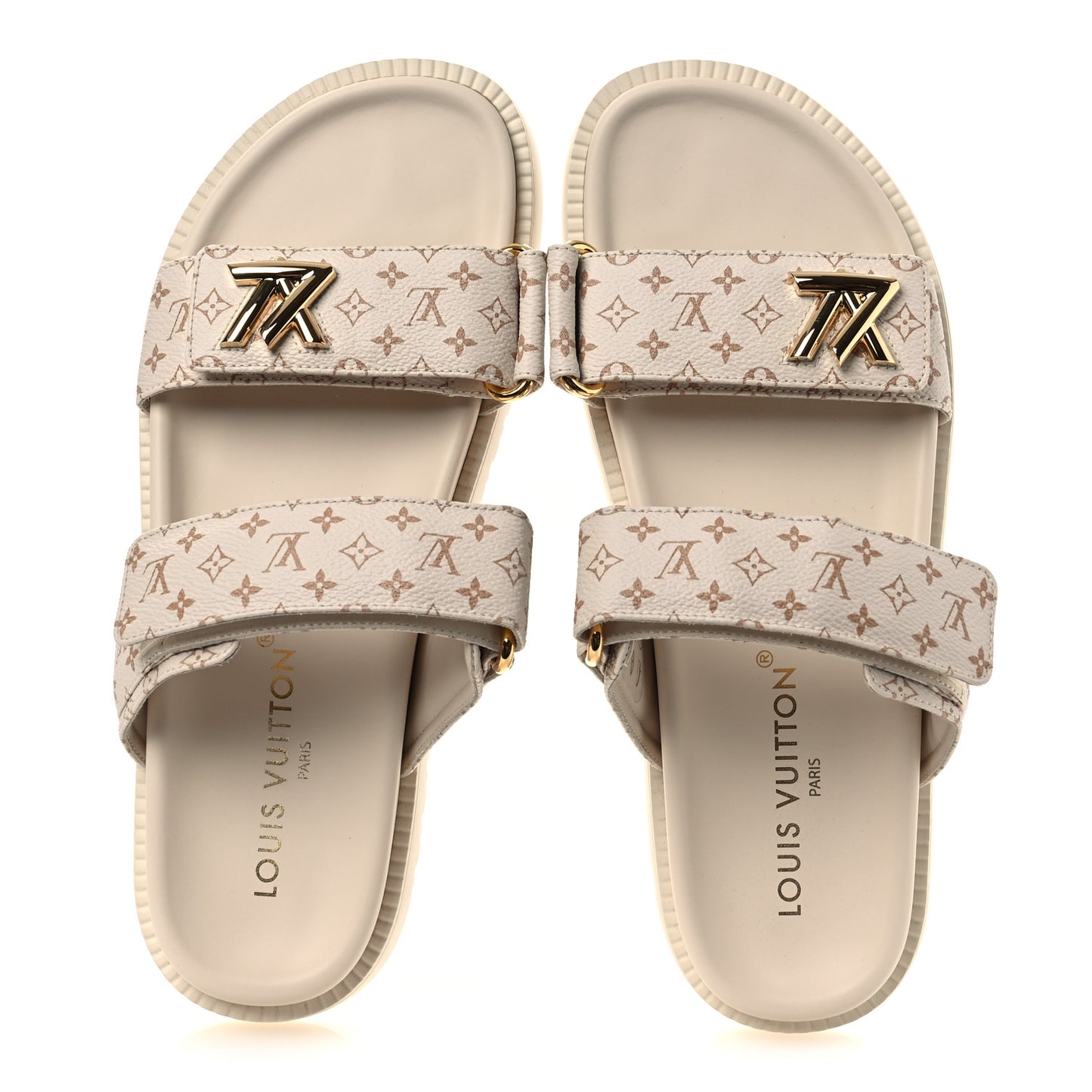 Monogram LV Sunset Comfort Flat Sandals 40 Dune Beige