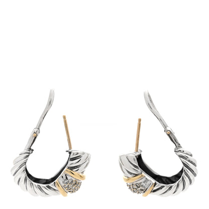 David Yurman Sterling Silver 18K Yellow Gold Diamond Shrimp Earrings 3 of 4