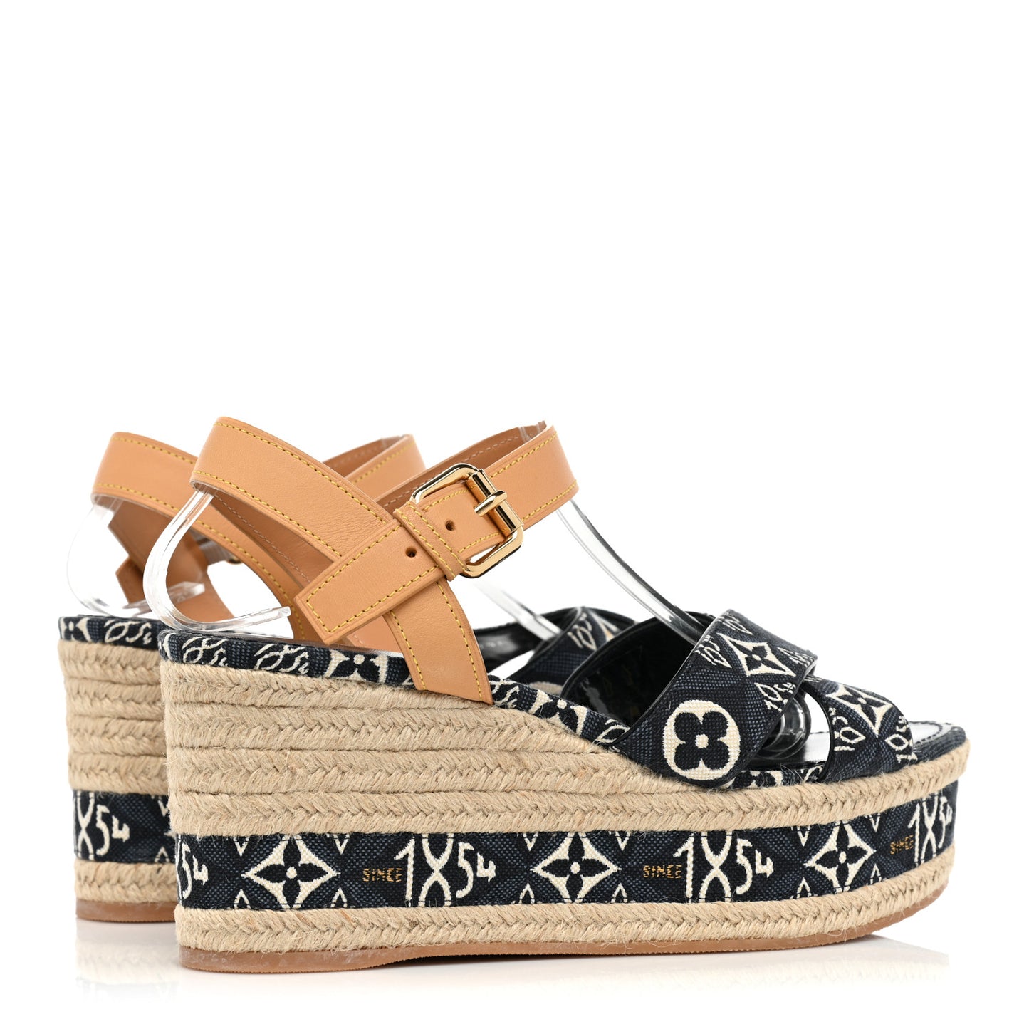 Jacquard Calfskin Since 1854 Boundary Wedge Sandals 39 Blue