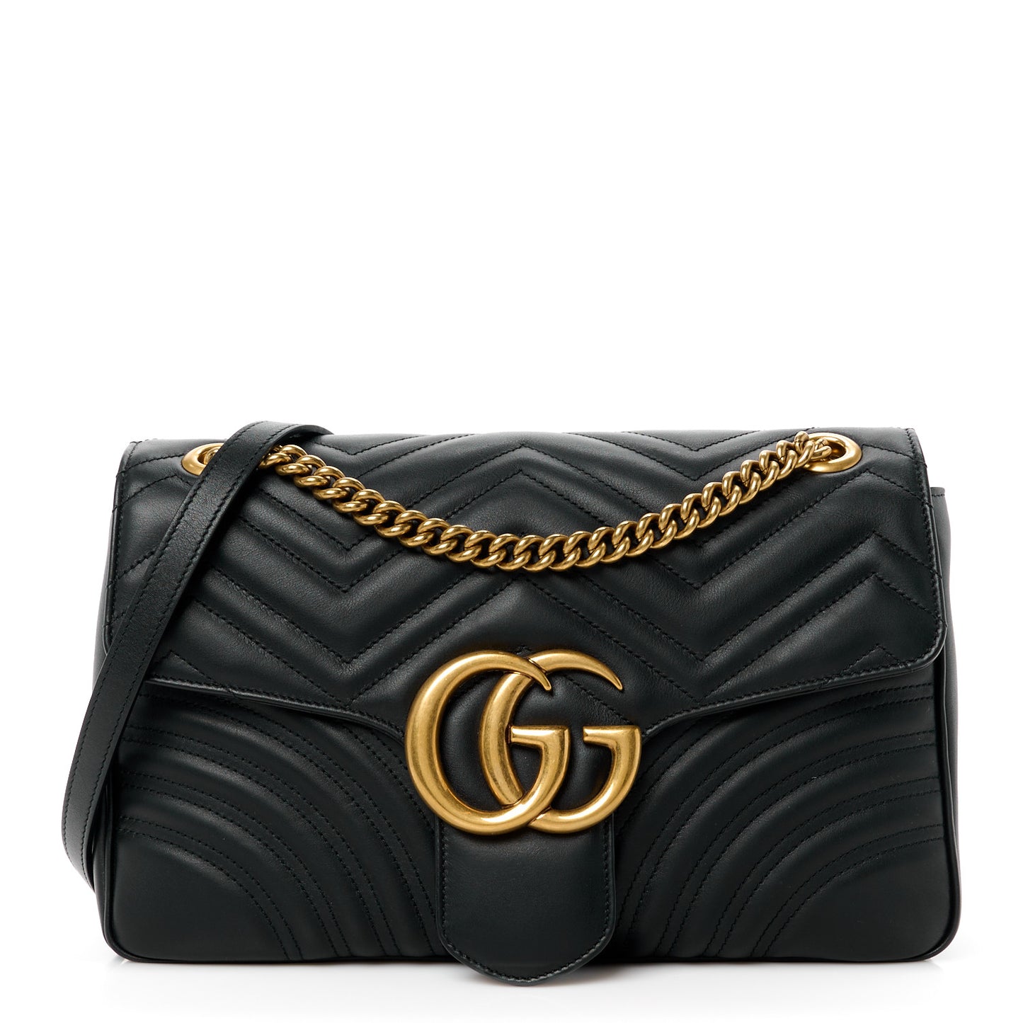 Calfskin Matelasse Medium GG Marmont Shoulder Bag Black