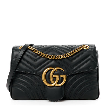 Gucci Calfskin Matelasse Medium GG Marmont Shoulder Bag Black 1 of 14