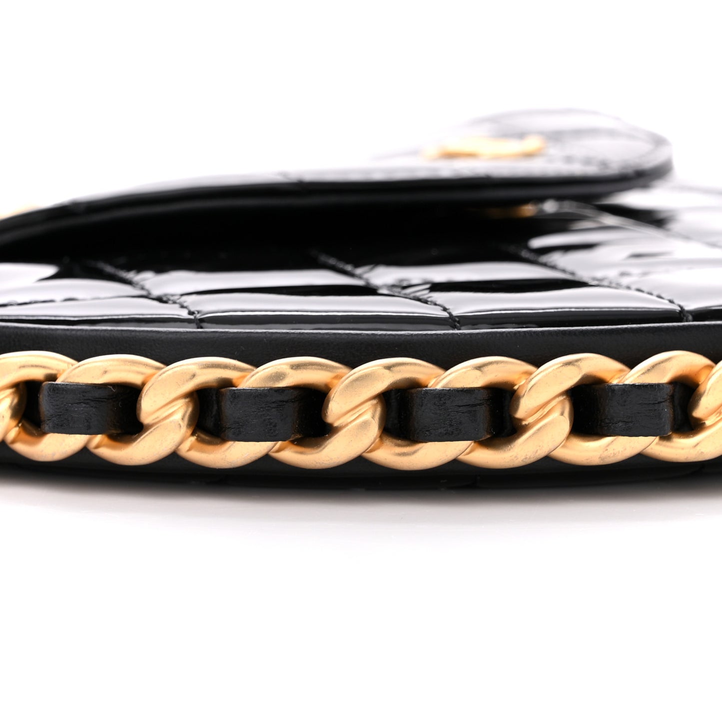 Patent Calfskin Quilted Chain Hoop Bag Black